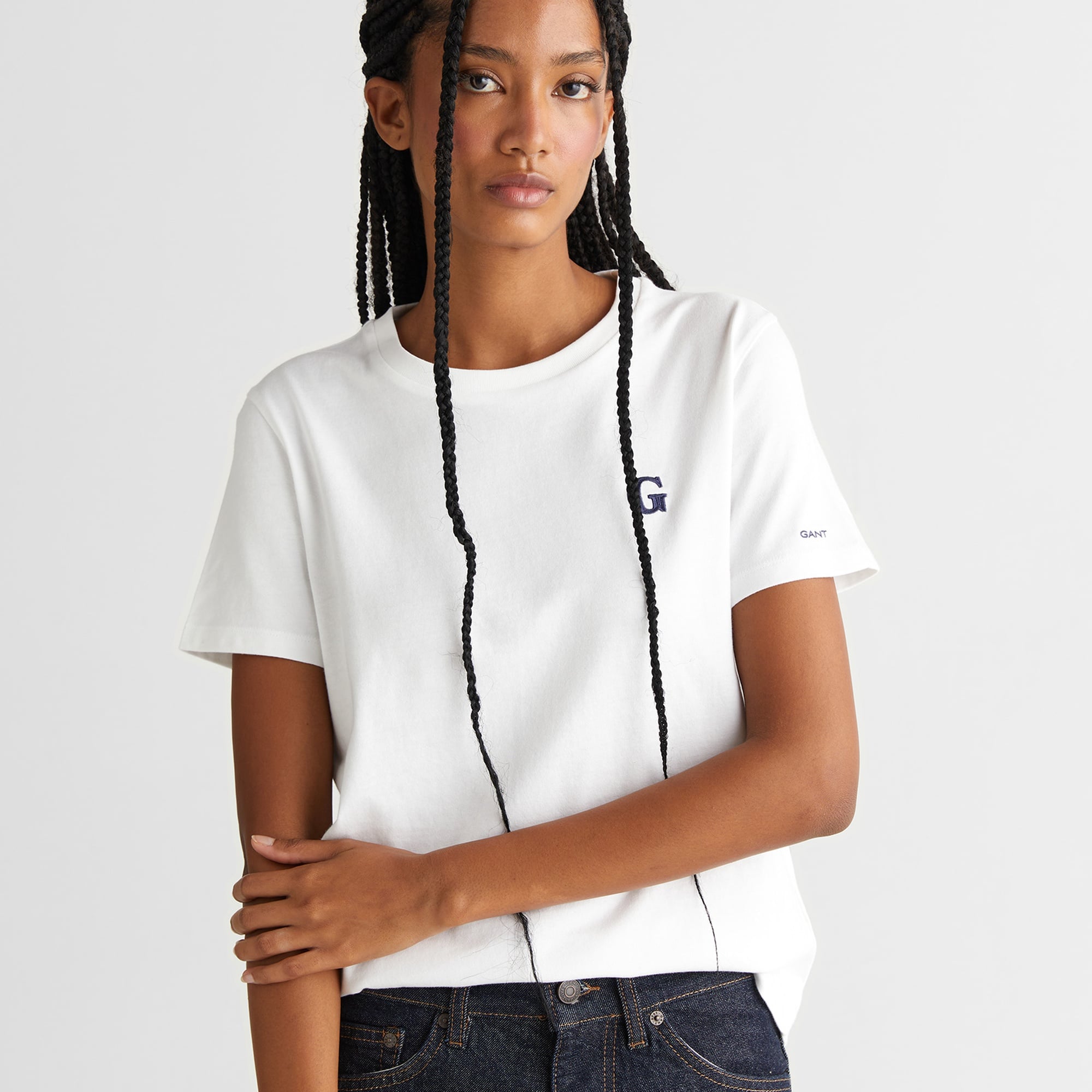 GANT Kadın Beyaz Regular Fit Bisiklet Yaka T-Shirt