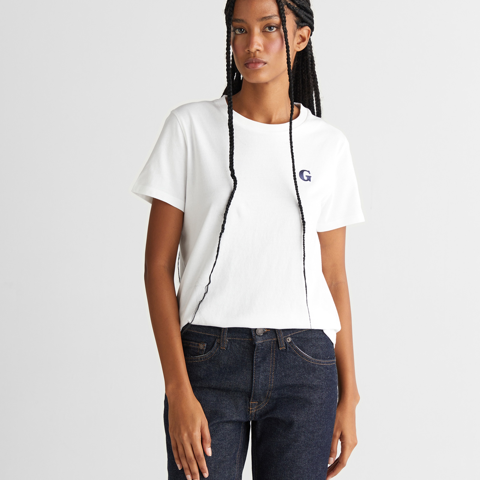 GANT Kadın Beyaz Regular Fit Bisiklet Yaka T-Shirt