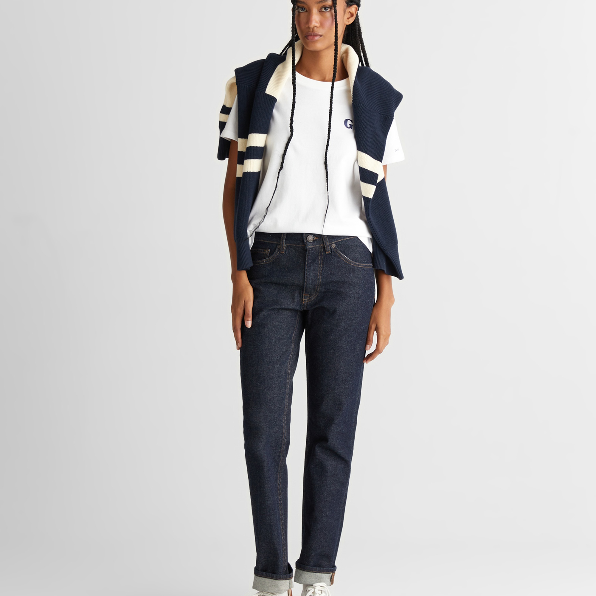 GANT Kadın Beyaz Regular Fit Bisiklet Yaka T-Shirt