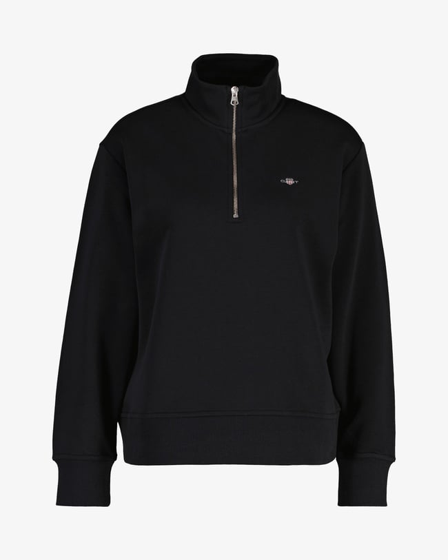  GANT Kadın Siyah Relaxed Fit Yarım Fermuarlı Sweatshirt
