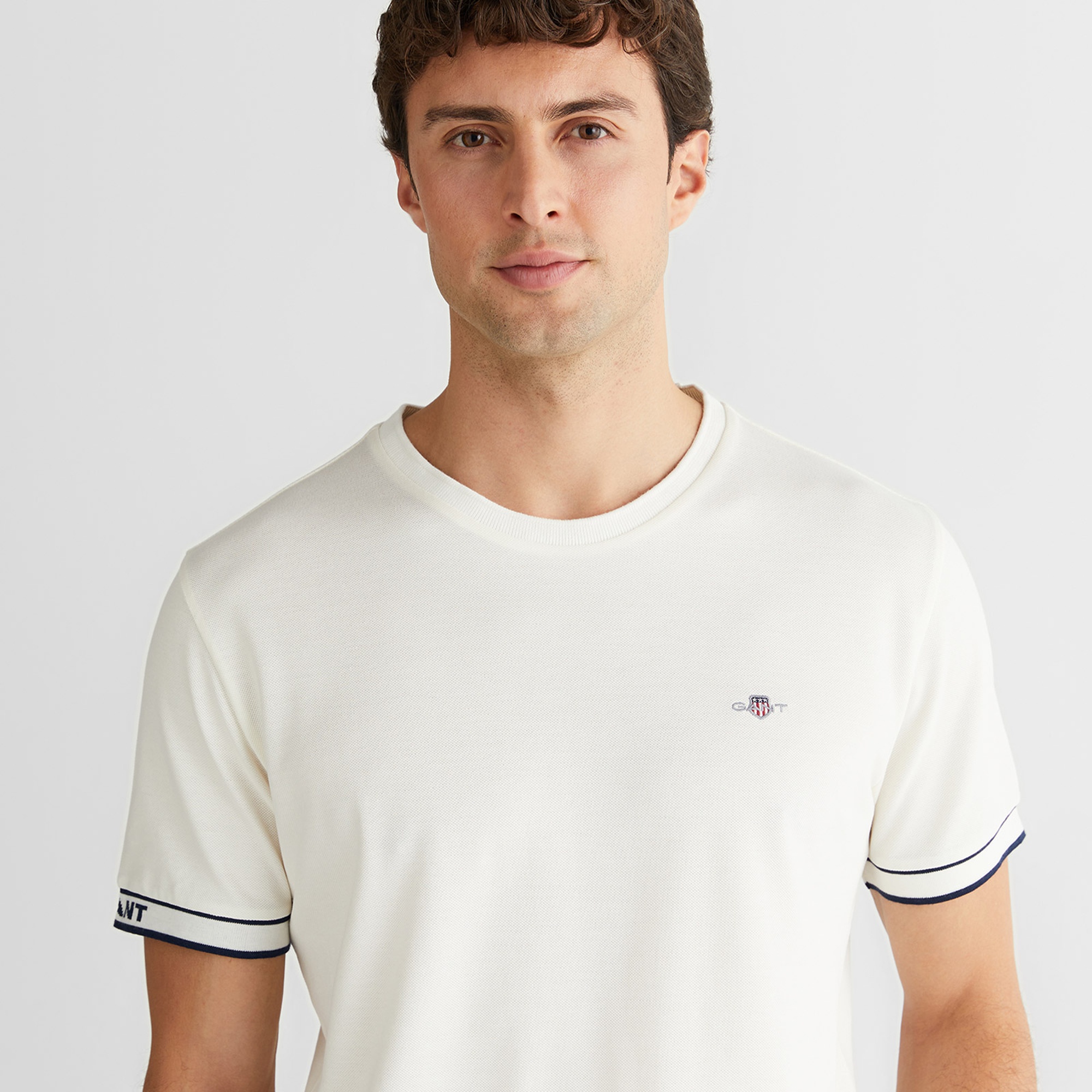 GANT Erkek Beyaz Regular Fit Bisiklet Yaka T-Shirt