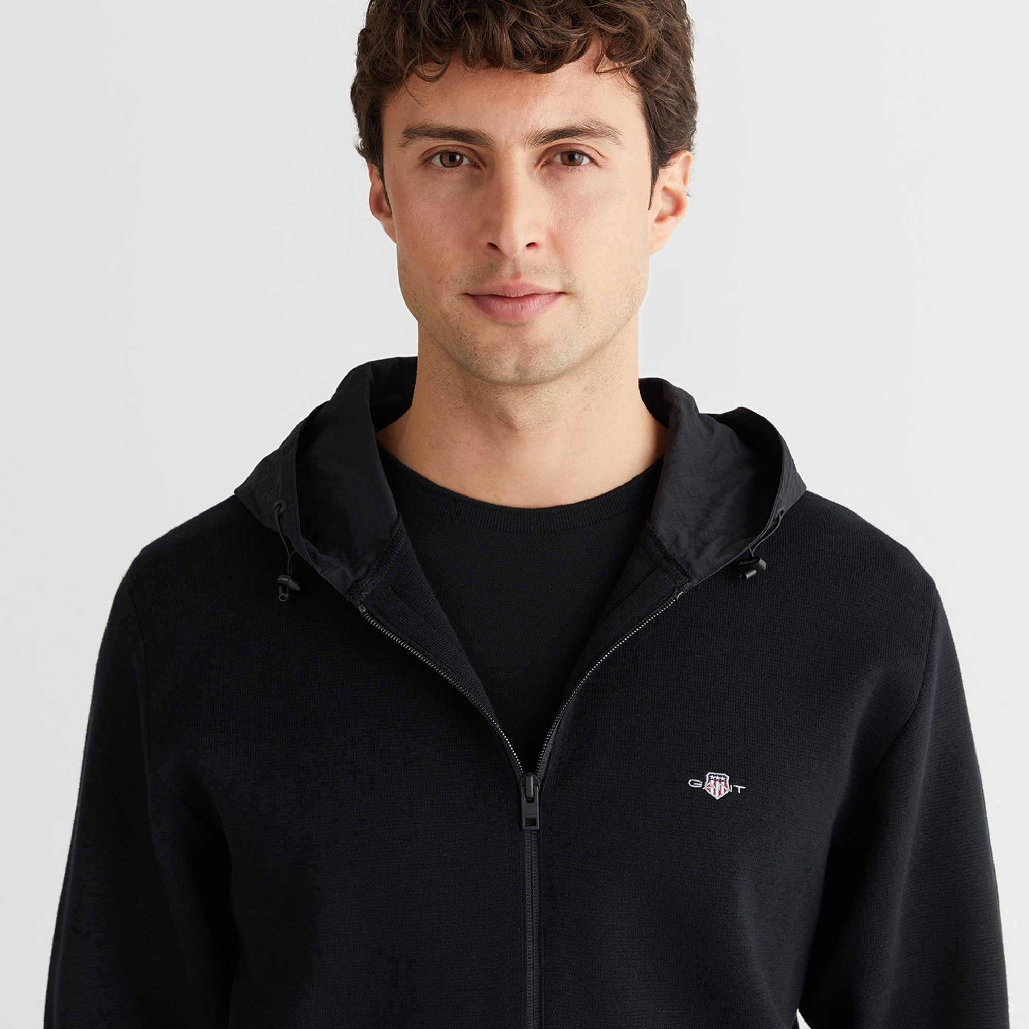 GANT Erkek Siyah Regular Fit Fermuarlı Triko