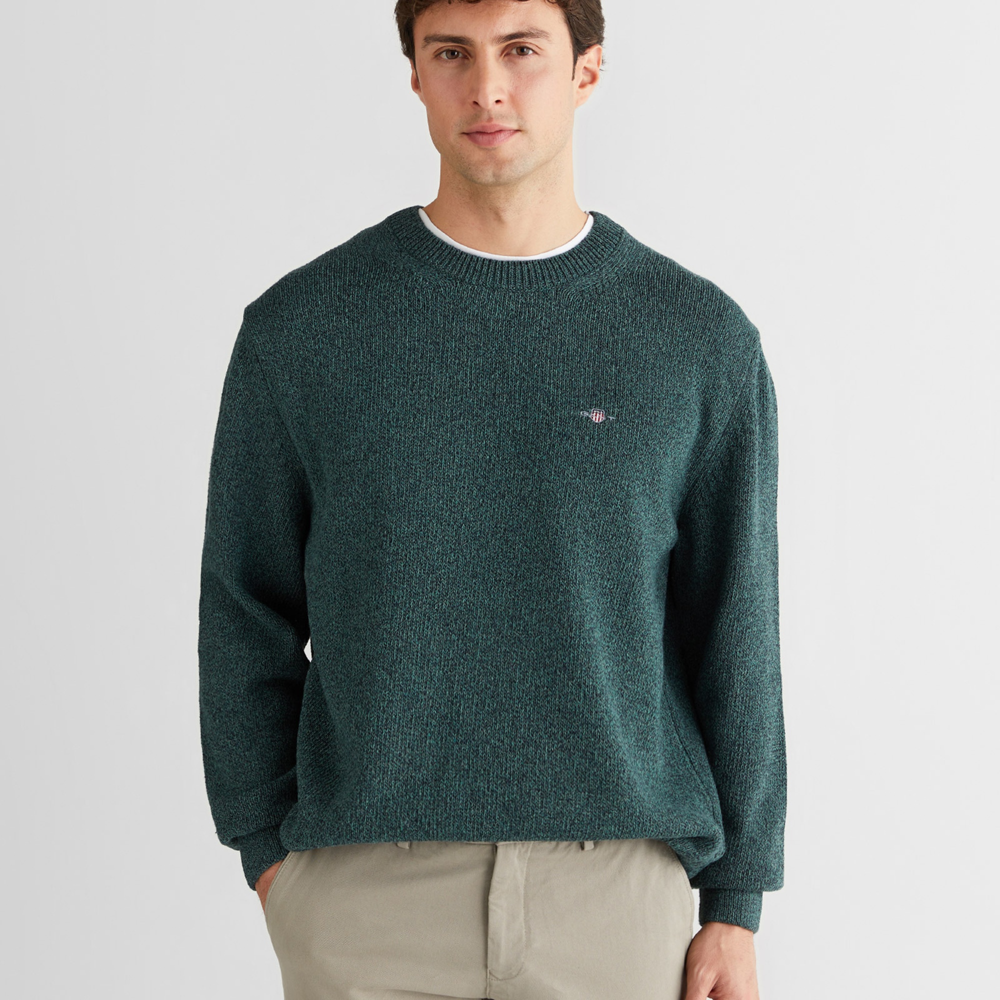 GANT Erkek Yeşil Relaxed Fit Bisiklet Yaka Triko