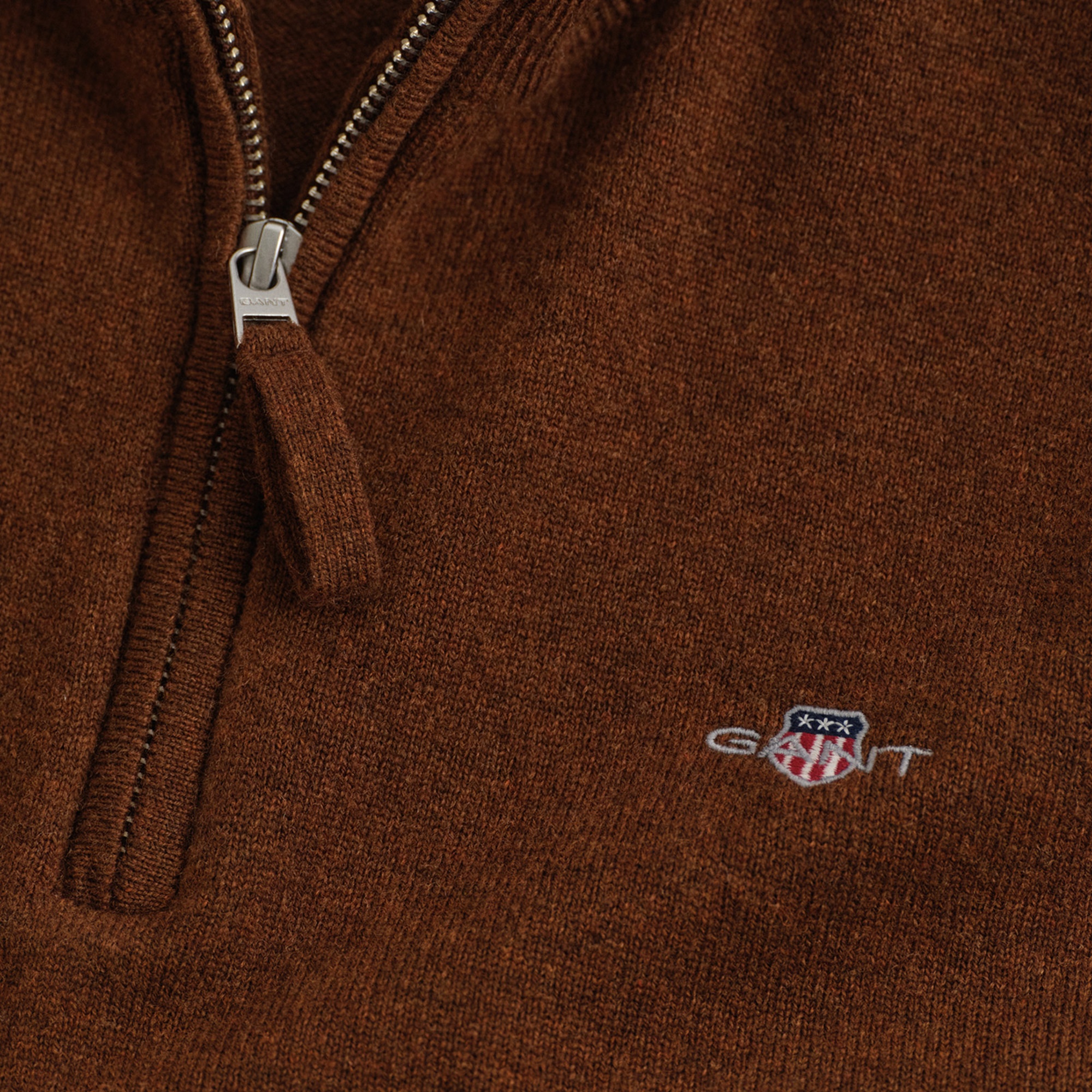 GANT Erkek Kahverengi Regular Fit Yarım Fermuarlı Yün Kazak