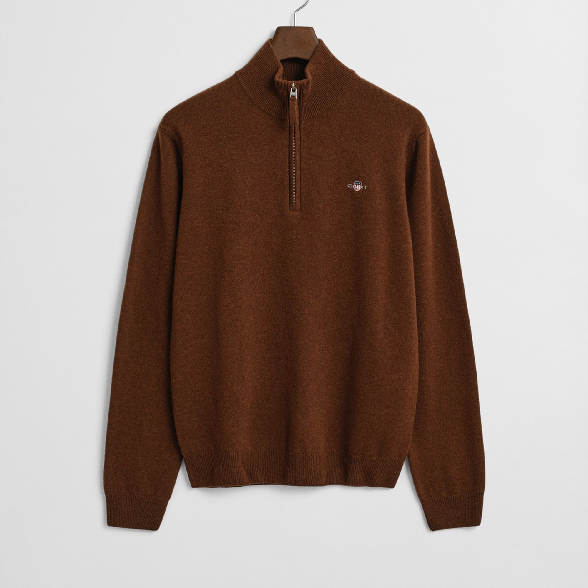 GANT Erkek Kahverengi Regular Fit Yarım Fermuarlı Yün Kazak