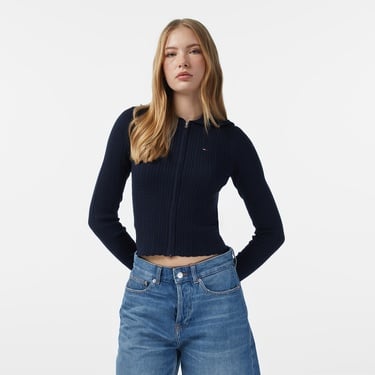  Tommy Jeans Essential Cardi Kadın Fermuarlı Lacivert Hırka