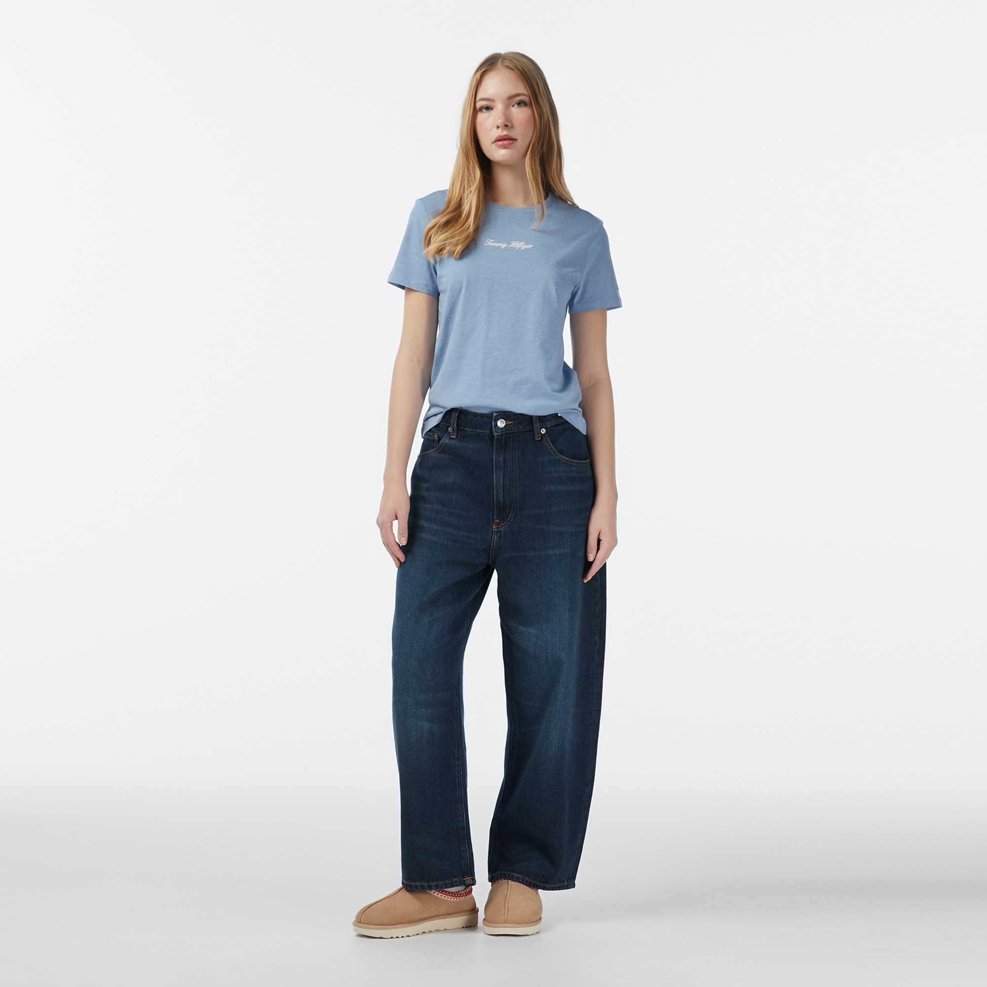 Tommy Hilfiger Classic Script Regular Kadın Mavi T-Shirt