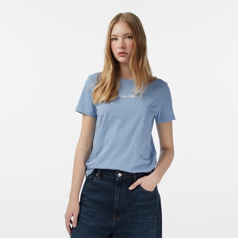  Tommy Hilfiger Classic Script Regular Kadın Mavi T-Shirt