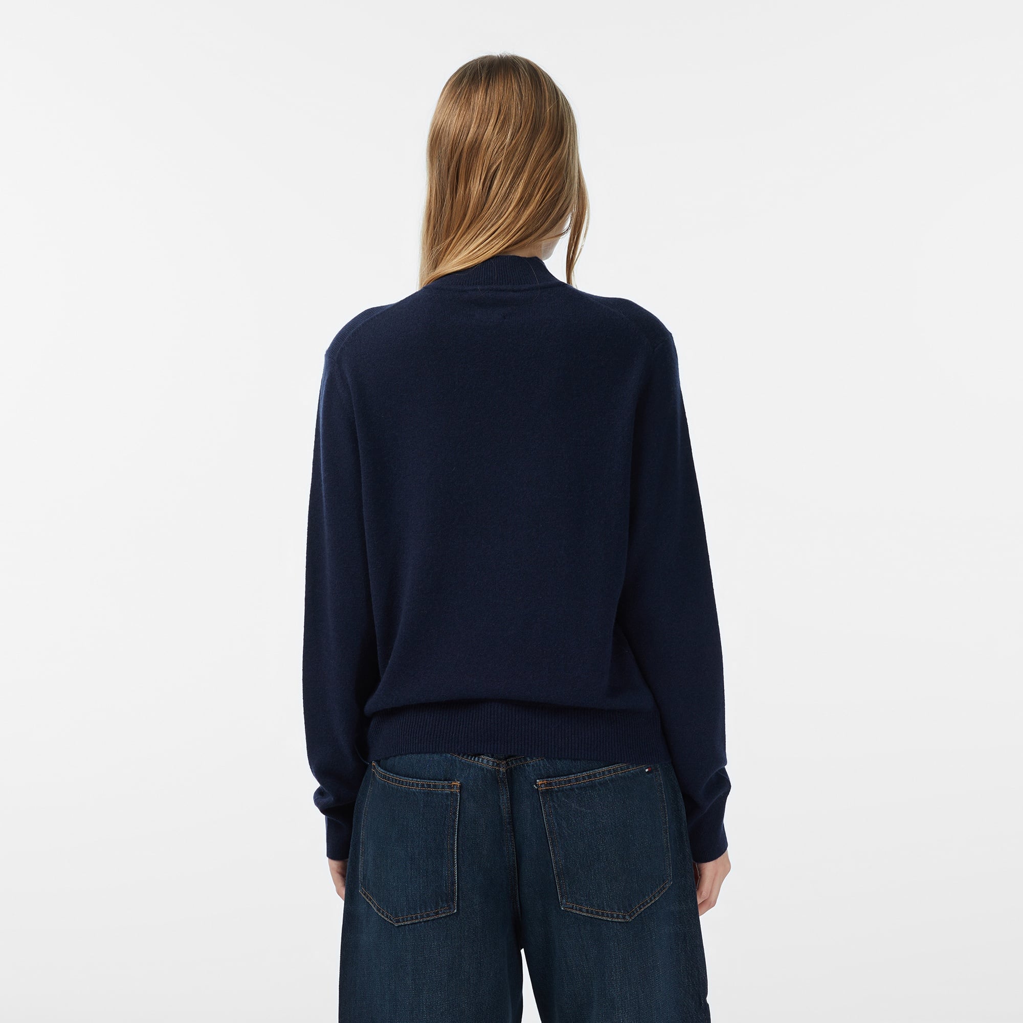 Tommy Hilfiger Wool Cash Mock Kadın Lacivert Kazak