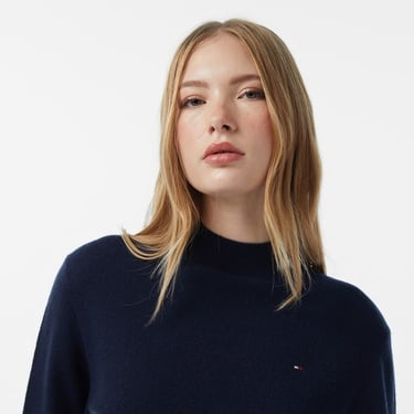  Tommy Hilfiger Wool Cash Mock Kadın Lacivert Kazak