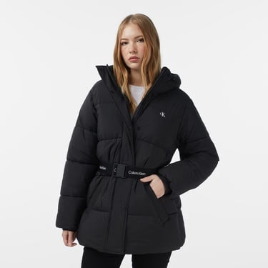  Calvin Klein Belted Midweight Puffer Kadın Siyah Mont