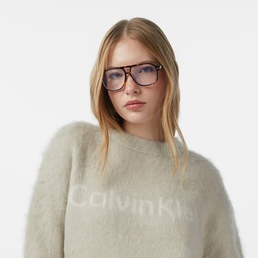  Calvin Klein Alpaca Logo Kadın Beyaz Triko