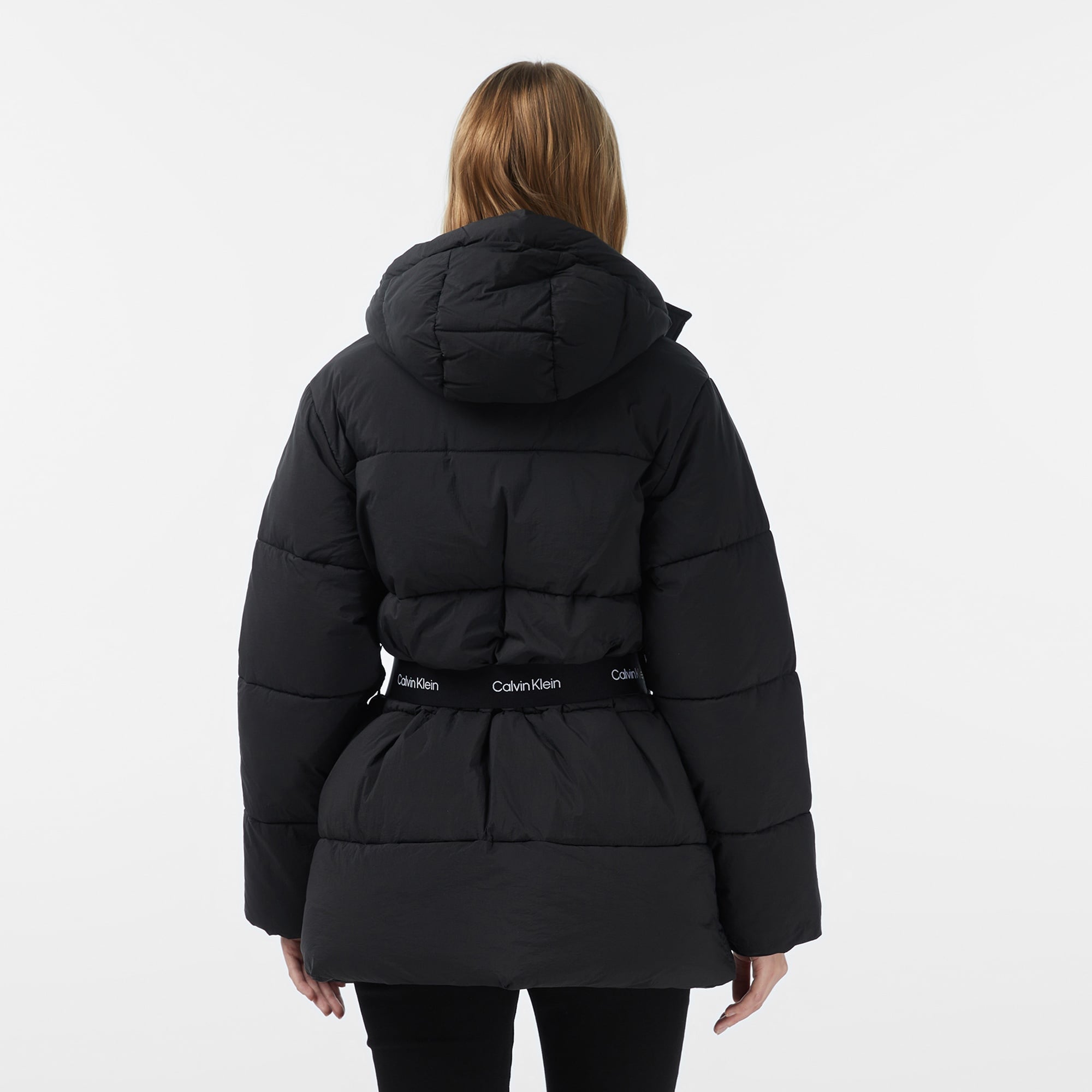 Calvin Klein Belted Midweight Puffer Kadın Siyah Mont