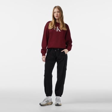 Calvin Klein Monologo French Terry Kadın Kırmızı Sweatshirt