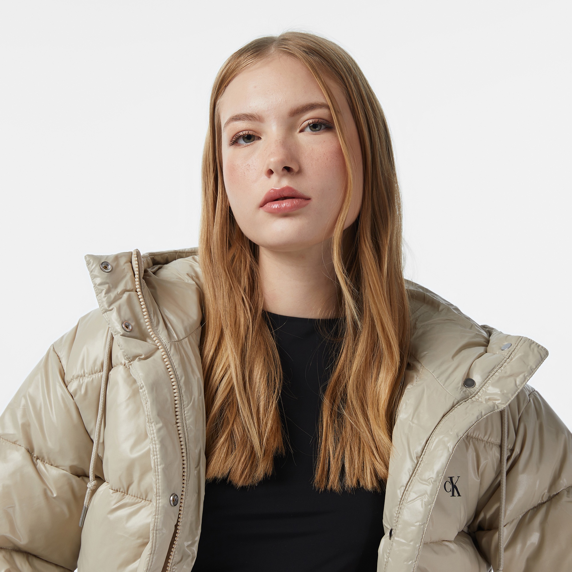 Calvin Klein Shine Puffer Kadın Bej Mont
