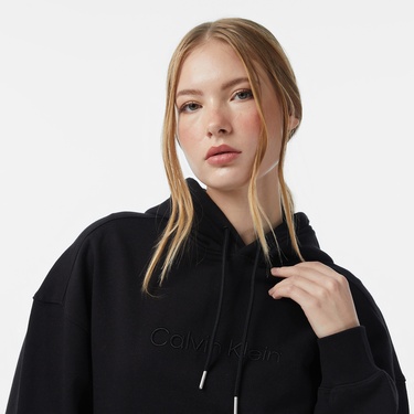  Calvin Klein Logo French Terry Kadın Siyah Sweatshirt