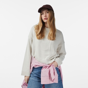  Calvin Klein Smooth Cotton Kadın Beyaz Triko