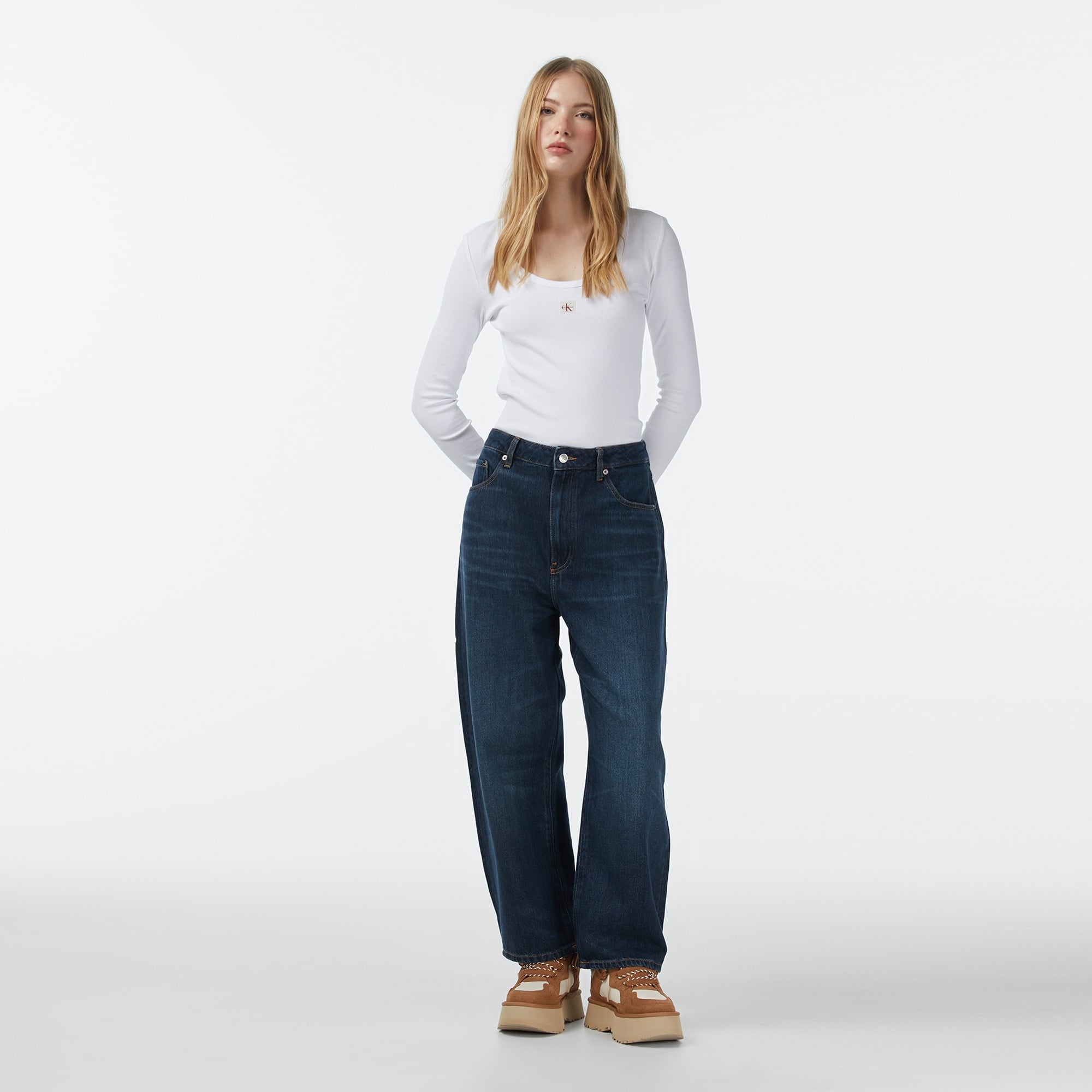 Calvin Klein Woven Label Kadın Beyaz T-Shirt