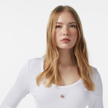  Calvin Klein Woven Label Kadın Beyaz T-Shirt