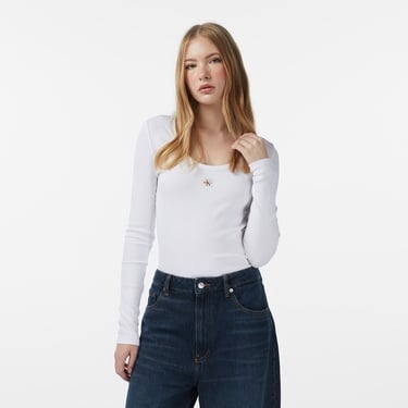  Calvin Klein Woven Label Kadın Beyaz T-Shirt