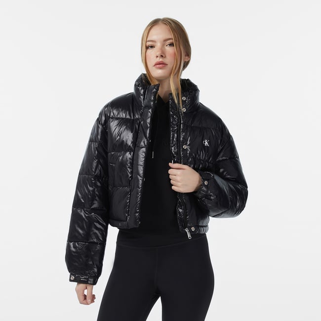  Calvin Klein Shine Crop Puffer Kadın Siyah Ceket