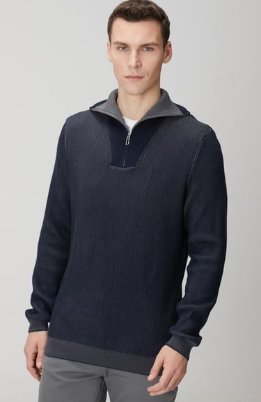  Network Erkek Lacivert Dik Yaka Çift Renk Kazak