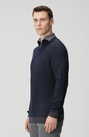  Network Erkek Lacivert Dik Yaka Çift Renk Kazak