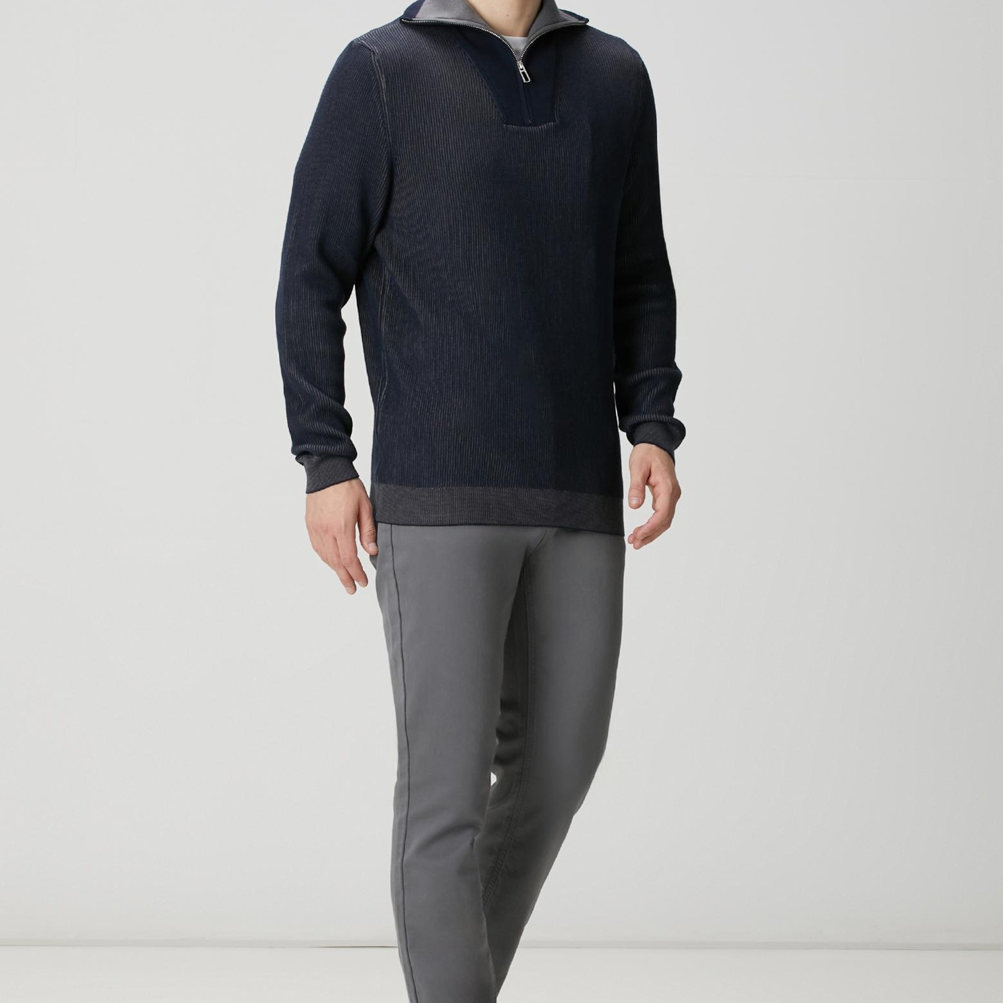 Network Erkek Lacivert Dik Yaka Çift Renk Kazak