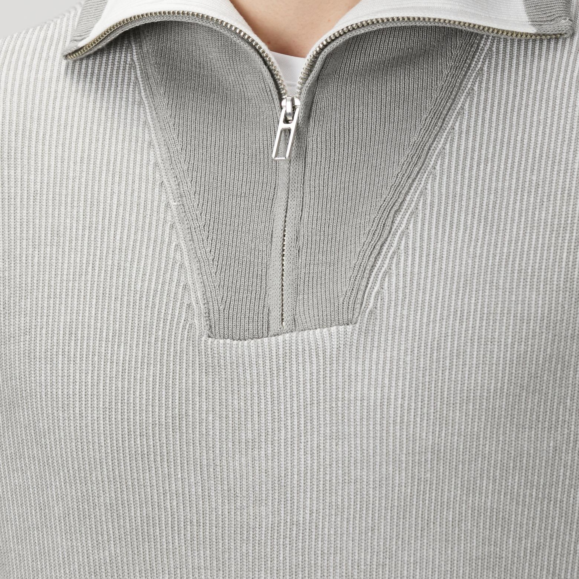 Network Erkek Açık Gri Dik Yaka Çift Renk Kazak