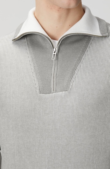  Network Erkek Açık Gri Dik Yaka Çift Renk Kazak