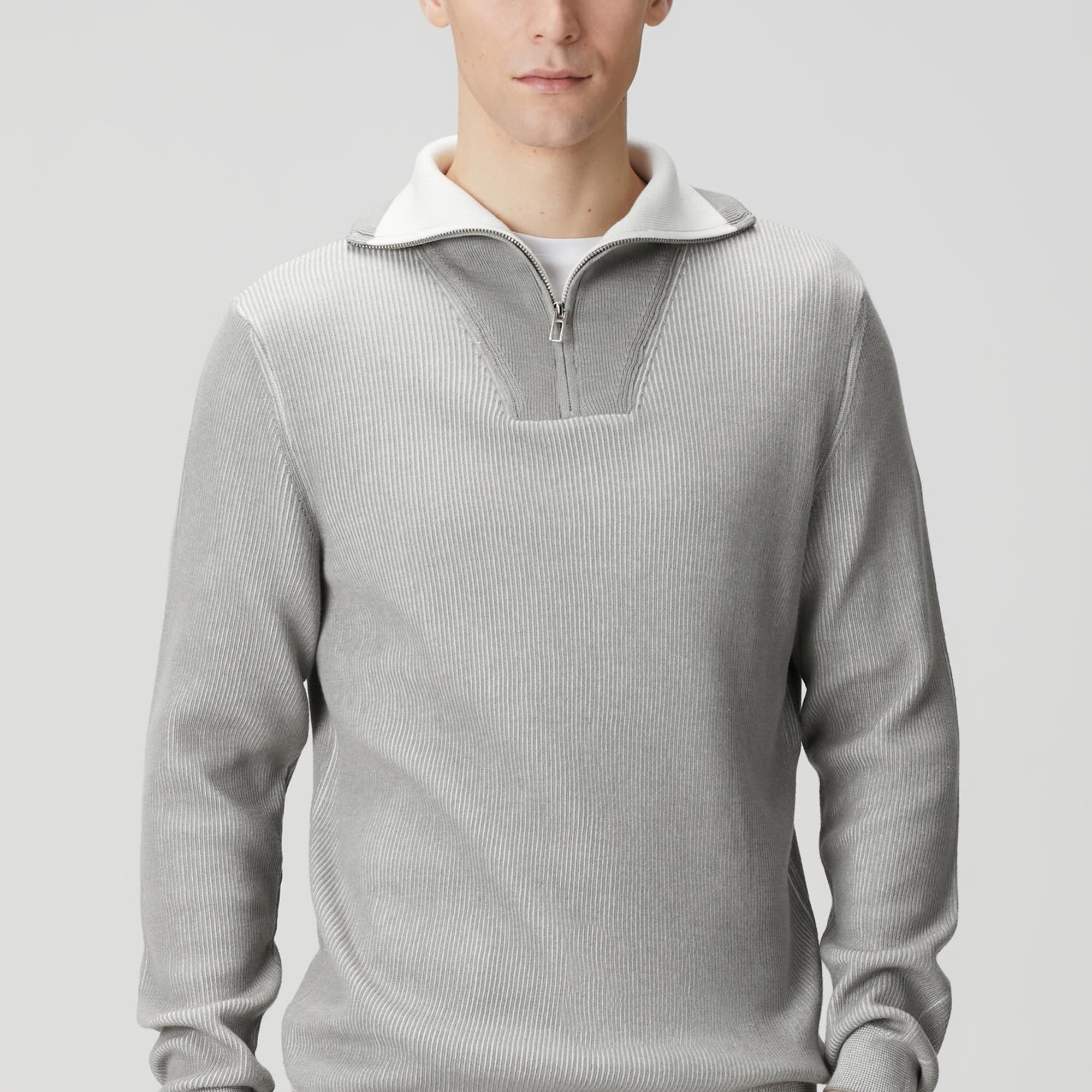 Network Erkek Açık Gri Dik Yaka Çift Renk Kazak