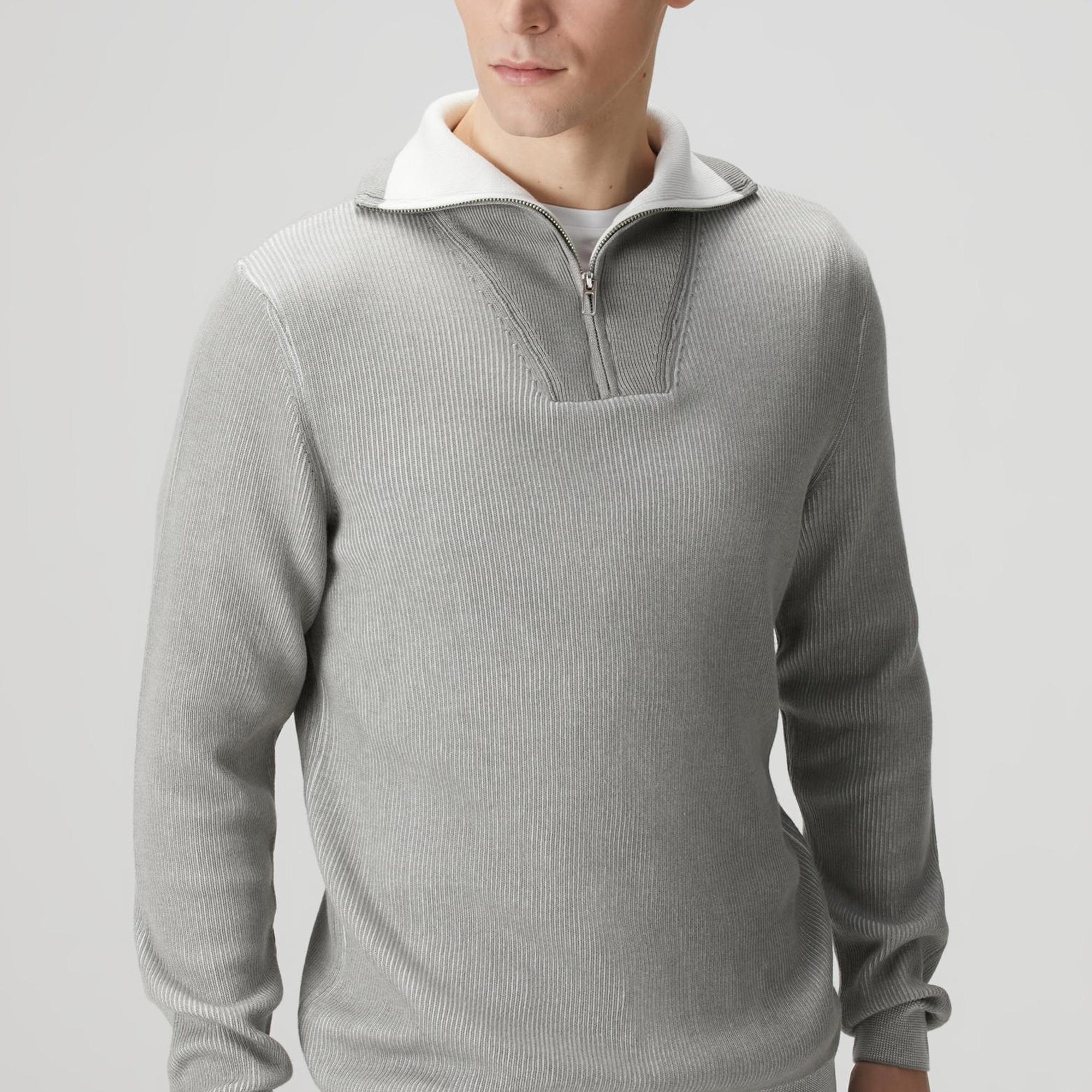 Network Erkek Açık Gri Dik Yaka Çift Renk Kazak