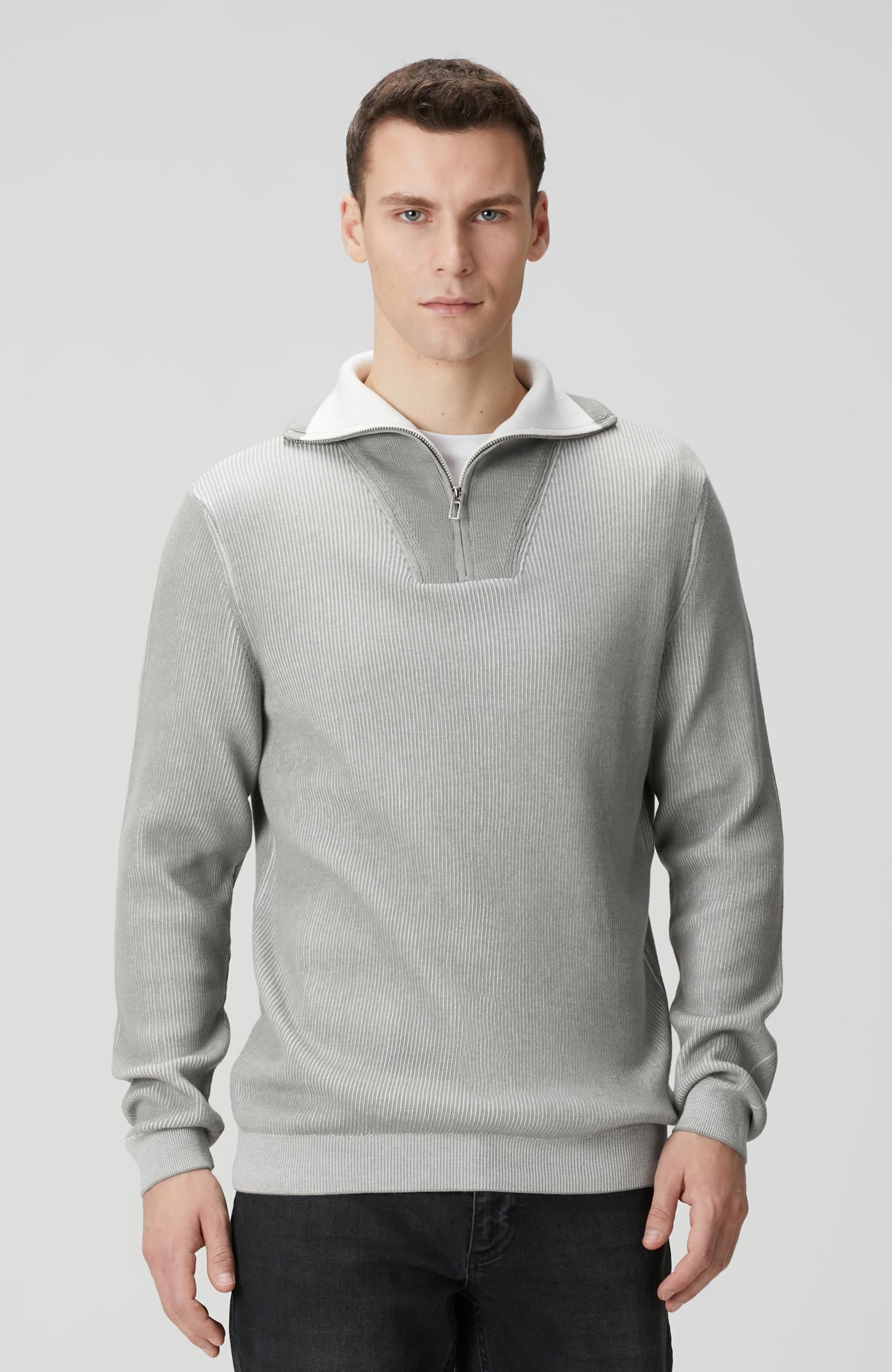  Network Erkek Açık Gri Dik Yaka Çift Renk Kazak