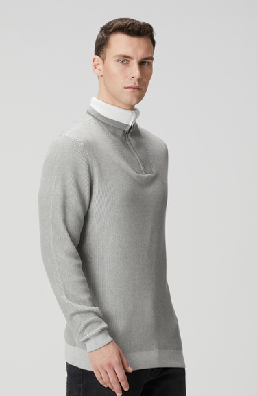  Network Erkek Açık Gri Dik Yaka Çift Renk Kazak