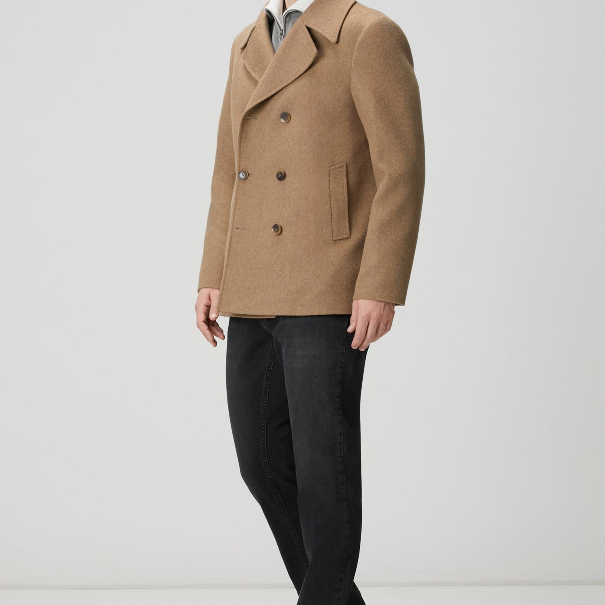 Network Erkek Açık Gri Dik Yaka Çift Renk Kazak