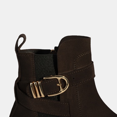  Kadın Kahve Ayarlanabilir Tokalı Süet Bot