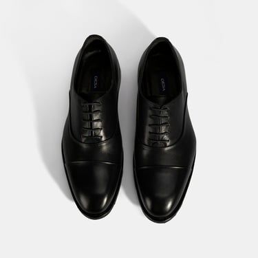  Erkek Siyah Bağcıklı Deri Klasik Ayakkabı