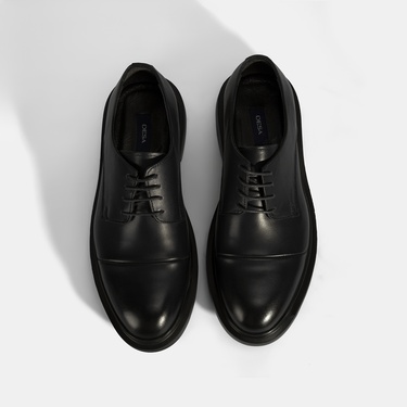  Erkek Siyah Bağcıklı Deri Klasik Ayakkabı