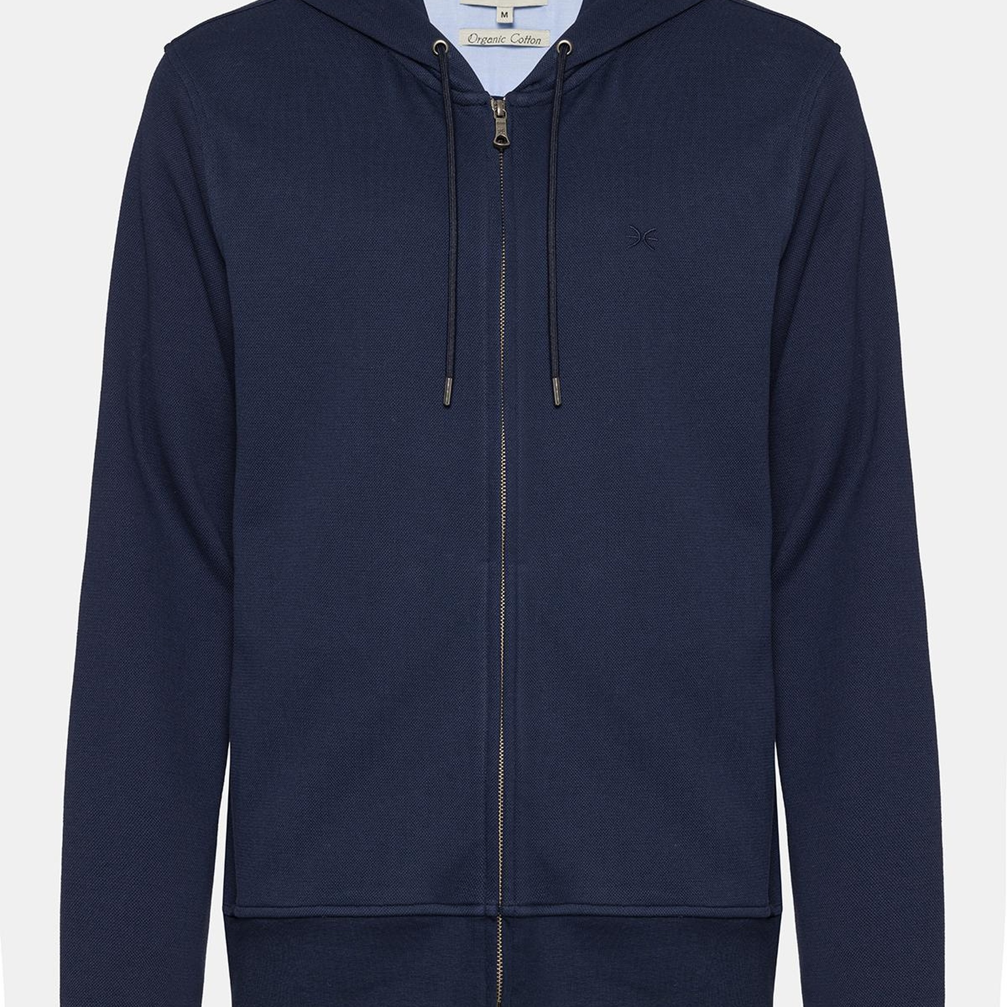 Erkek Lacivert Tam Fermuarlı Organik Pamuklu Kapüşonlu Sweatshirt