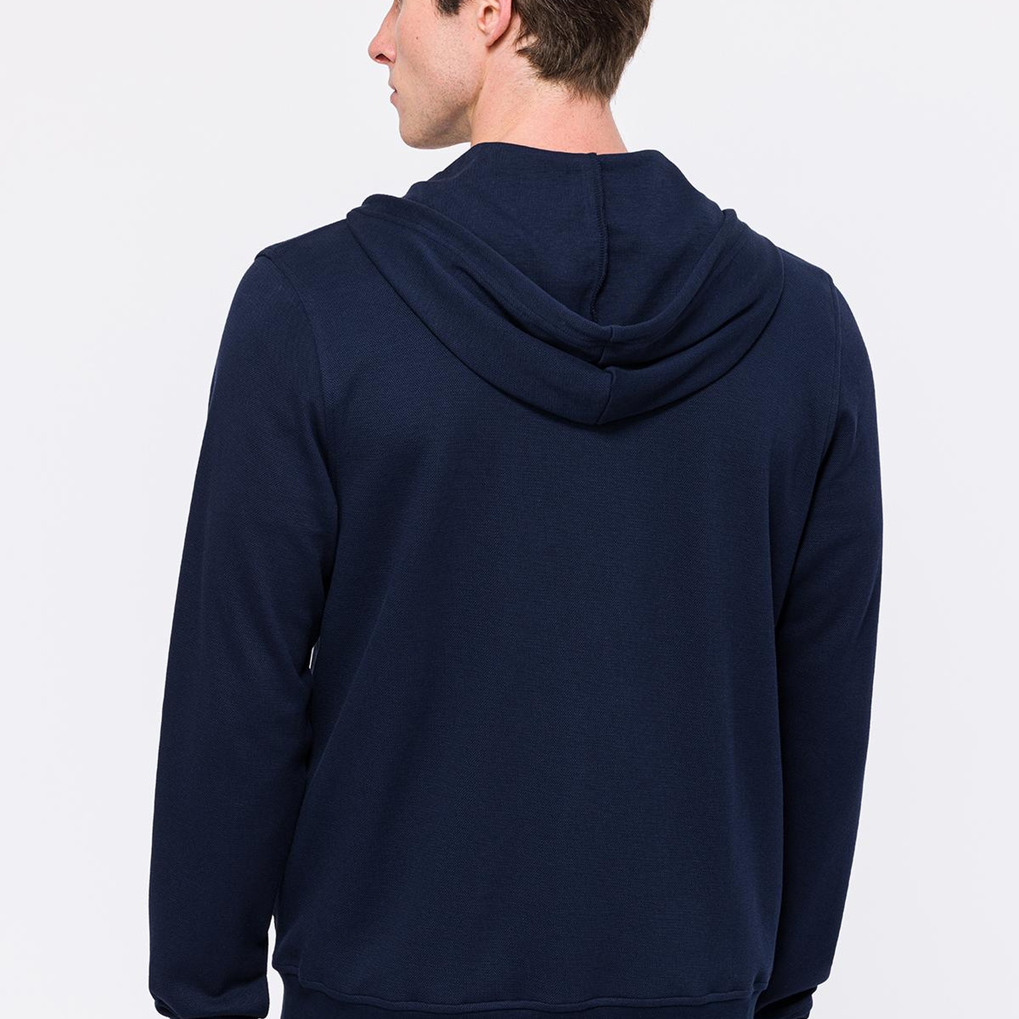 Erkek Lacivert Tam Fermuarlı Organik Pamuklu Kapüşonlu Sweatshirt