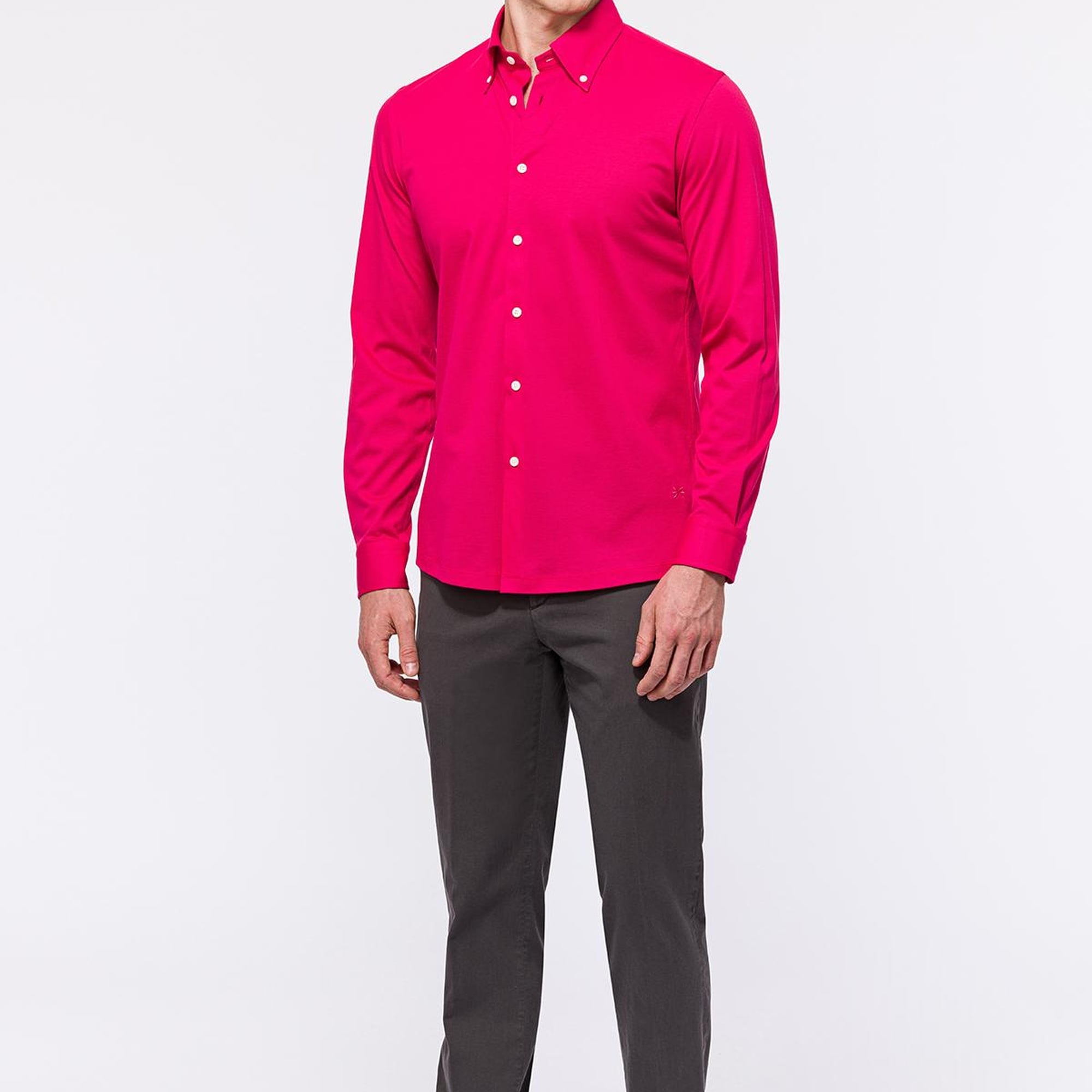 Erkek Koyu Pembe Cooper Fit Düğmeli Yaka Pike Gömlek