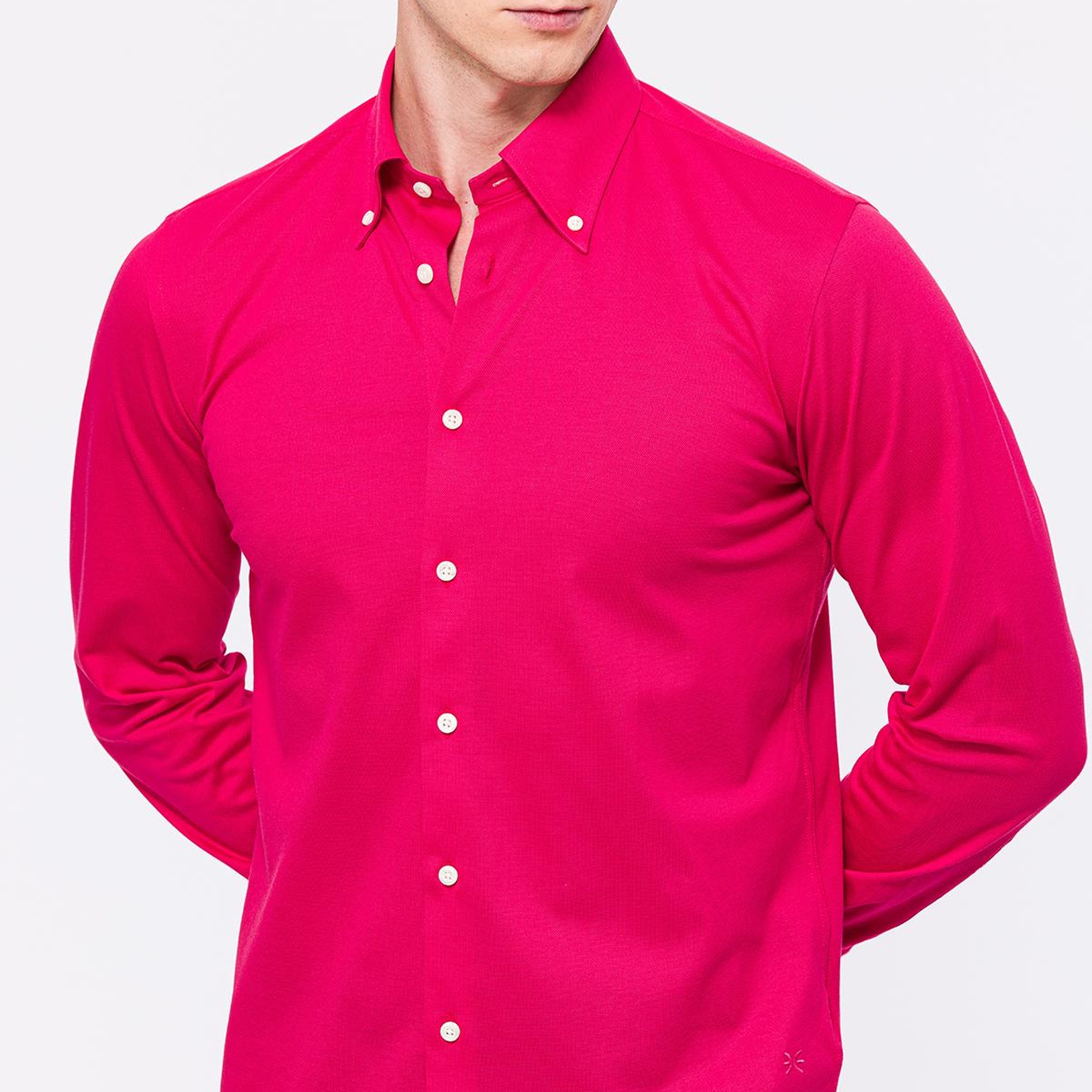 Erkek Koyu Pembe Cooper Fit Düğmeli Yaka Pike Gömlek