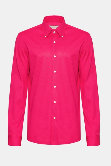  Erkek Koyu Pembe Cooper Fit Düğmeli Yaka Pike Gömlek