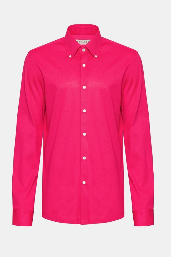  Erkek Koyu Pembe Cooper Fit Düğmeli Yaka Pike Gömlek