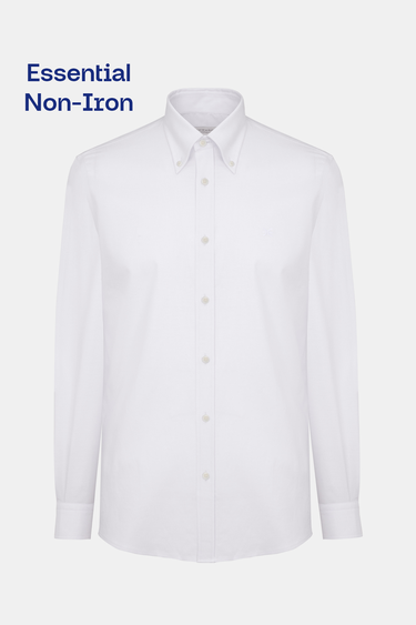  Erkek Beyaz Cooper Fit Non-Iron Düğmeli Yaka Spor Gömlek