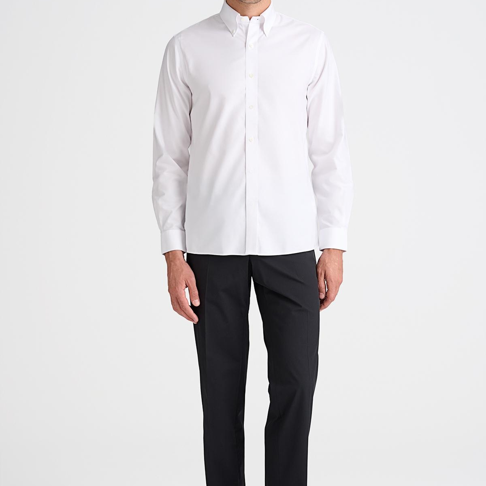 Erkek Beyaz Cooper Fit Non-Iron Düğmeli Yaka Spor Gömlek