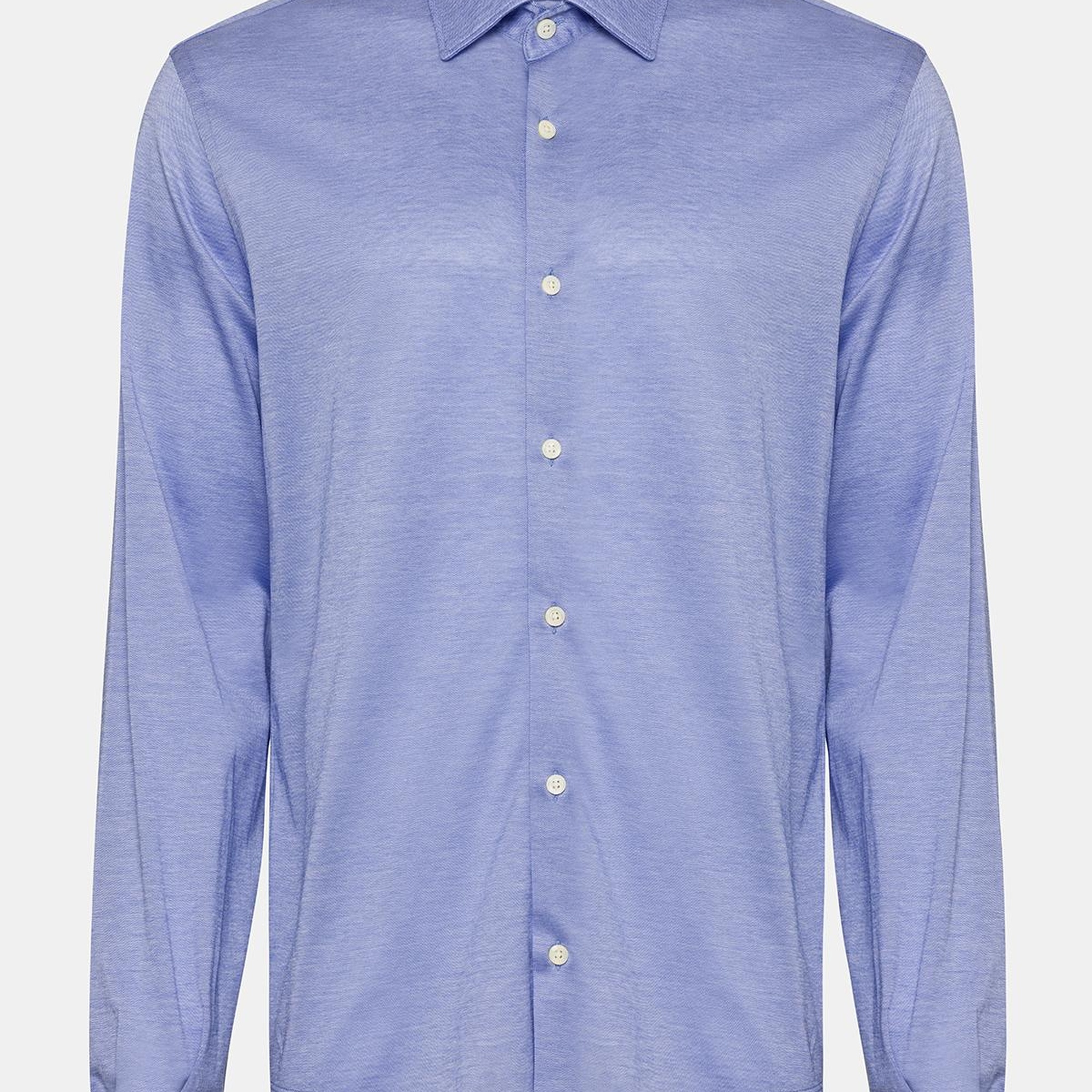 Erkek Mavi Cooper Fit Düğmeli Yaka Jersey Gömlek