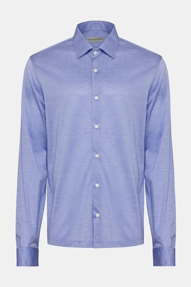  Erkek Mavi Cooper Fit Düğmeli Yaka Jersey Gömlek