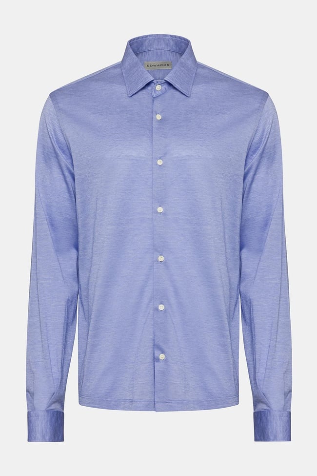  Erkek Mavi Cooper Fit Düğmeli Yaka Jersey Gömlek