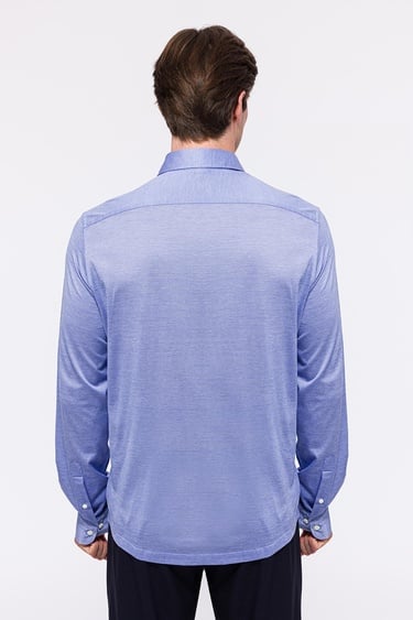  Erkek Mavi Cooper Fit Düğmeli Yaka Jersey Gömlek